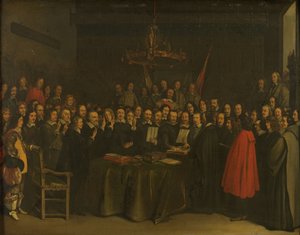Ratifikation af freden i Münster mellem Spanien og den hollandske republik i rådhuset i Münster, 15. maj 1648 af Gerard ter Borch (II) (copy after)