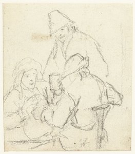 Tre drikkende bønder omkring et bord af Gerard ter Borch (II) (possibly)