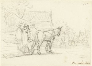 Tre mænd ved siden af ​​en hest og slæde af Gerard ter Borch (II)
