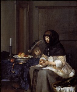En mor, der skræller et æble (olie på lærred af Gerard ter Borch