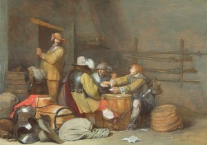 Soldater spiller kort i et vagtværelse af Gerard ter Borch
