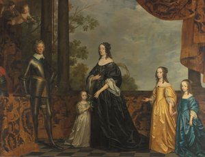 Frederick Henry, hans gemalinde Amalia af Solms og deres tre yngste døtre Portræt af Frederik Hendrik (1584-1647), Prins af Orange, hans Hustru Amalia van Solms (1602-1675) og deres tre yngste døtre Albertina Agnes (1634-1696), Henrietta Ca