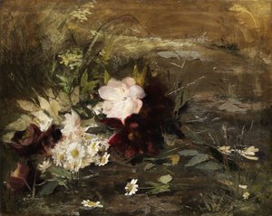 Hollandsk: Seerosen blomster og margueritter på stranden