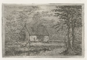 Par med hund i stald Skovfogedens lade i Haag af Gerardus Emaus de Micault