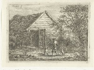 Jæger ved tørvehytte Ingen må komme igennem her af Gerardus Emaus de Micault