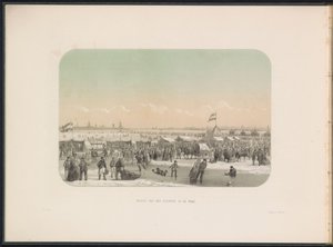 Isunderholdning på Maas i Rotterdam, set fra højborgen, 1855 Udsigt over højborgen på Maas (titel på objekt) Isunderholdningen på Maas i Rotterdam i februar 1855, med billedtekster (serietitel på objekt)