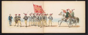 Masquerade of the Leiden Students, 1855 (plade 12) Udklædt procession afholdt af medlemmerne af Leidens studentkorps den 12. juni 1855 til fejring af 280-året for Leidsche Hoogeschool, der viser Charles V