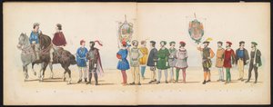 Masquerade of the Leiden Students, 1855 (plade 13) Udklædt procession afholdt af medlemmerne af Leidens studentkorps den 12. juni 1855 til fejring af 280-året for Leidsche Hoogeschool, der viser Charles V