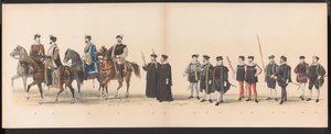 Masquerade of the Leiden Students, 1870 (plade 6) Udklædt procession afholdt af medlemmerne af Leidens studentkorps den 7. juni 1870 til fejring af 295-året for Leidsche Hoogeschool, der skildrer et besøg i Leiden i af Gerardus Johannes Bos