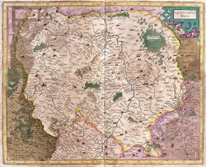 Bayerske region og floden Donau, Tyskland (gravering af Gerardus Mercator