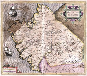 Galicien, Santiago de Compostela, Monforte de Lemos, nordvestlige Spanien (gravering af Gerardus Mercator