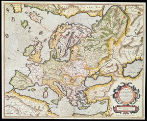 Kort over Europa, ca. 1554 (håndfarvet gravering)