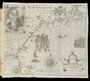 Kort over New England, fra Historia Mundi: eller Mercators Atlas, London, 1635 af Gerardus Mercator