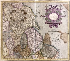 Yorkshire, Lincolnshire, Staffordshire, Nottinghamshire, Leicestershire, Rutland og Norfolf, Storbritannien af Gerardus Mercator