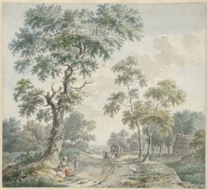 Boszoom med bondehuse og en sandet sti af Gerardus Wieringa