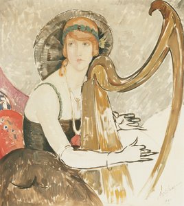 En dame, der spiller på en harpe af Gerda Marie Frederike Wegener