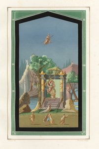 Landskabsmaleri fra Exedra i huset til Vesonius Primus, en fyldigere. Kromolitografi af Victor Steeger efter en illustration af Geremia Discanno fra Emile Presuhn (1844-1878) De smukkeste malerier af Pompeji, Leipzig