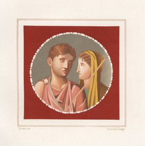 Portræt af en mand og kvinde fra et uidentificeret hus i Pompeji. Kromolitografi af Victor Steeger efter en illustration af Geremia Discanno fra Emile Presuhn (1844-1878) De smukkeste malerier af Pompeji, Leipzig af Geremia Discanno