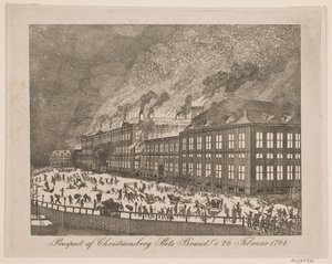 Prospekt af Christiansborgslots brand d. 26. februar 1794 af Gerhard Ludvig Lahde