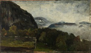 Landskab ved Øylo i tåge af Gerhard Munthe