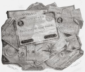 Assignats-plade, graveret af Stephane Pannemaker (1847-1930) efter "Histoire de la Revolution Francaise" af Louis Blanc (1811-82)