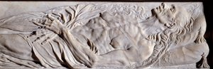 Elementer af begravelsesmonumentet for Valentine Balbiani (1518-1572), Rene de Biragues hustru. Lavrelief i marmor