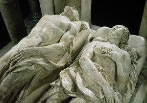 Graven af Catherine de Medici 1519-89 og Henri II 1519-59 detalje af billederne af Catherine og Henri, 1562-73 marmor