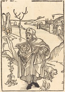 Gerson som pilgrim med byen i baggrunden af German 15th Century