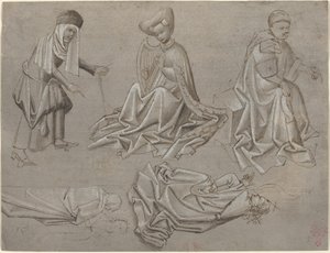 Studier til seks figurer (ark fra en modelbog) [recto] af German 15th Century