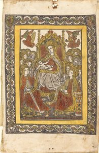 Madonnaen troner med atten hellige kvinder af German 15th Century or Master with the Mountain Like Clouds