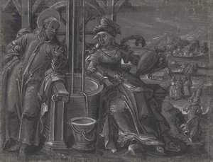 Kristus og kvinden i Samaria [verso] af German 16th Century