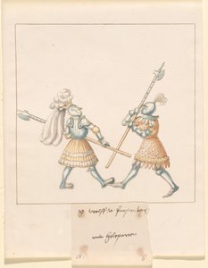 Freydal, The Book of Jousts and Tournament of Emperor Maximilian I: Combats on Foot (Jousts)(Bind III): G. Wolf von Fürstenberg mit Heleparten, Tavle 141 af German 16th Century