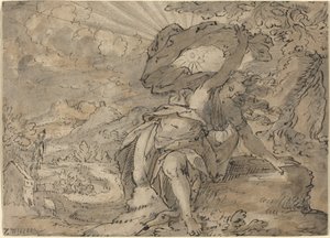 Allegorisk kvindeskikkelse i et landskab [recto] af German 17th Century