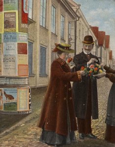 Par køber blomster (chromolitho)