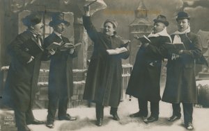 Postkort af tyskere, der synger nytåret ind, sendt den 31. december 1913 (s/h-foto) af German Photographer