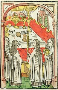 En græsk-ortodoks messe ved koncilet i Konstanz i 1415, illustration fra konciliet i Konstanz krønike af Ulrich Richental (1378-1437) 1483 (farvet træsnit) af German School