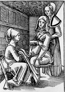 En fødsel (xylografi af German School