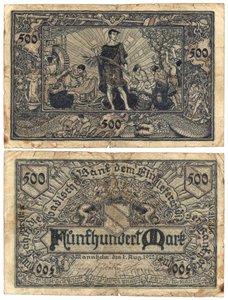 En femhundrede mark seddel, 1922 (recto og verso) af German School