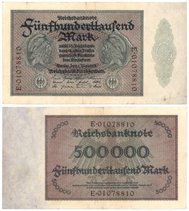 En fem hundrede tusind markseddel, 1923 (recto og verso) af German School