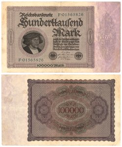 En hundrede tusind mark seddel, 1923 (recto og verso) af German School