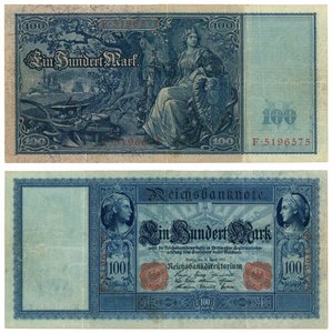 En hundrede mark seddel, 1910 (recto og verso) af German School