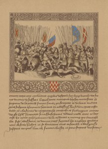 En side fra et fransk manuskript fra det 16. århundrede, der skildrer en scene fra Froissarts Chronicles af German School