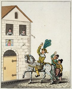 En runddans på byens hovedtorv, fra Old Nurembergs Customs and Jester on a Piebald Horse Throwing Eggs, fra Old Nurembergs Customs and Practices in Games and Songs, genudgivet 1831 (farve af German School