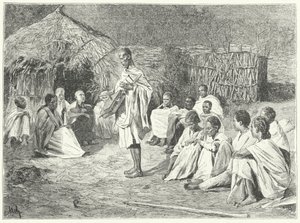 En rejsende minstrel og hans publikum i Abessinien (gravering) af German School