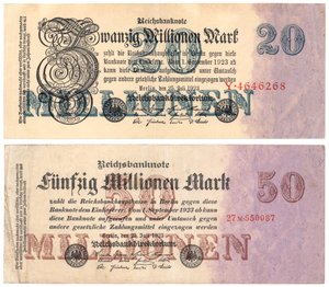 En tyve og halvtreds millioner mark sedler, 1923 af German School