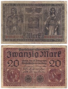 En tyve marks seddel, 1918 (recto og verso) af German School