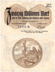 En seddel på tyve millioner mark, 1923 (recto og verso) af German School