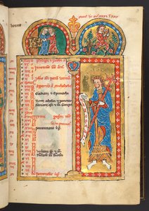 Tilføje. 60629, f.3. maj, fra 12 kalendersider i guld og farver, med arkitektoniske rammer, der hver indeholder et stjernetegn, en apostel og månedens arbejde (vellum) af German School