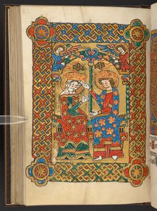 Tilføje. 60629, f.56v Jomfruens kroning, med røgelse engle (vellum) af German School