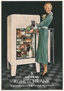 Reklame for Siemens-køleskabe (farvelitografi) af German School